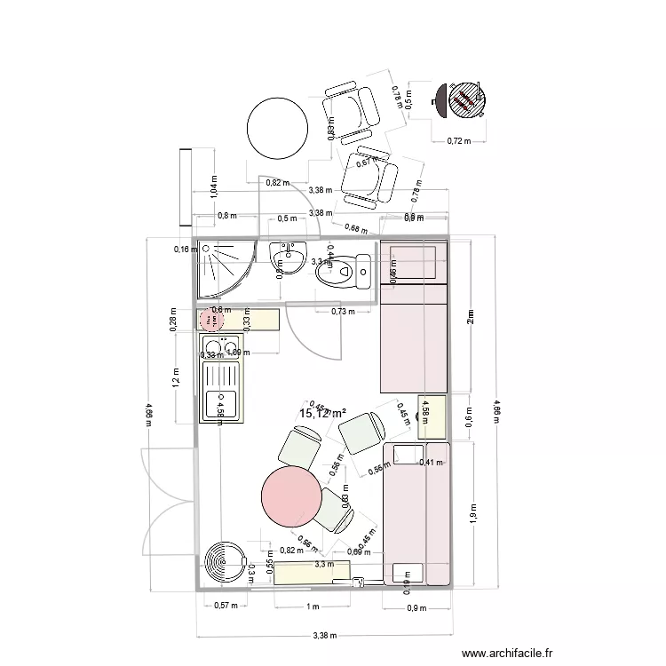 Kerg v ersion sans ext 6 cotations. Plan de 1  et 15 m²