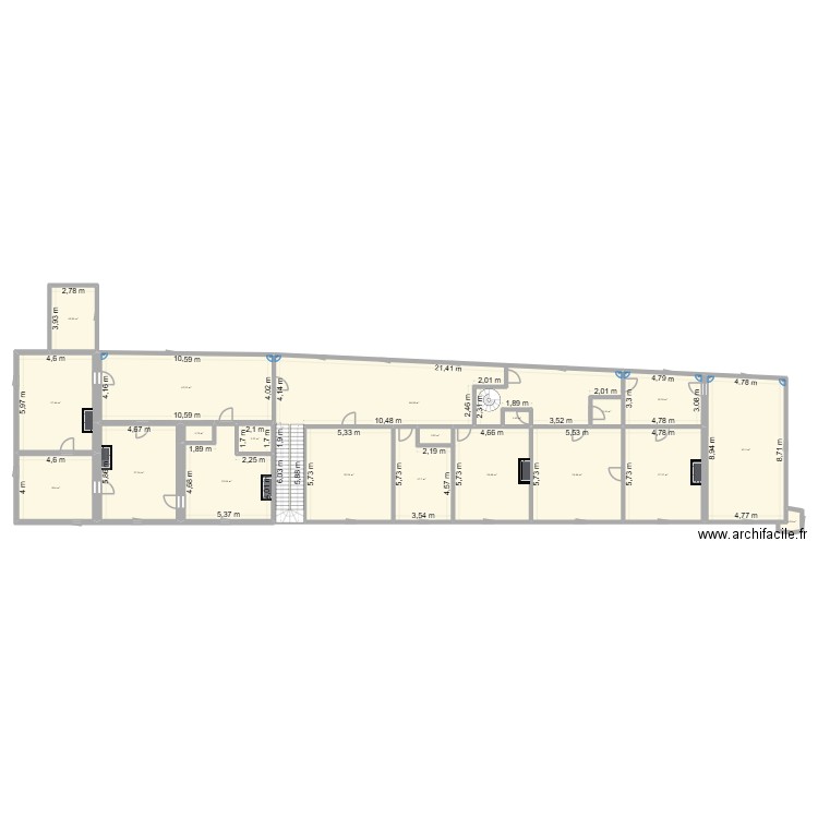 Croquis Chateau de Teillan avec cotes. Plan de 20 pièces et 442 m2