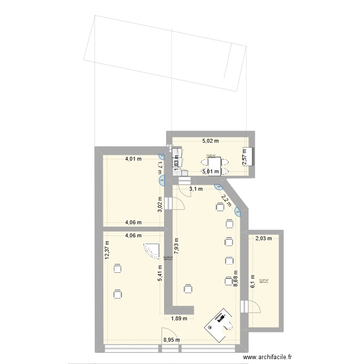 salon de coiffure. Plan de 6 pièces et 207 m2