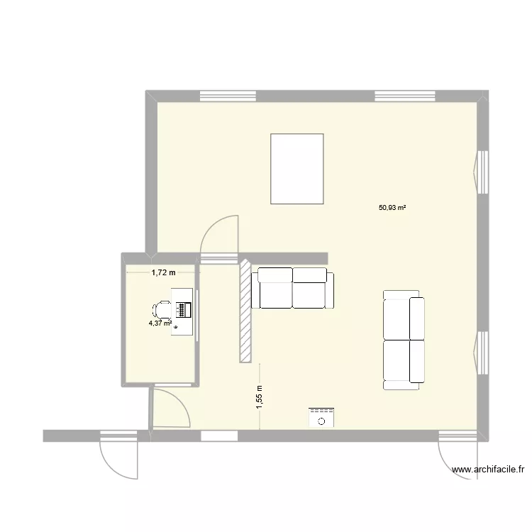 salon-sam. Plan de 2  et 55 m²