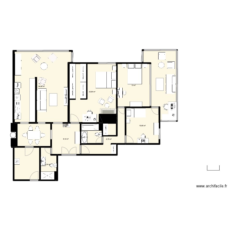 Plan Le Chesnay V 3ch c. Plan de 13 pièces et 138 m2