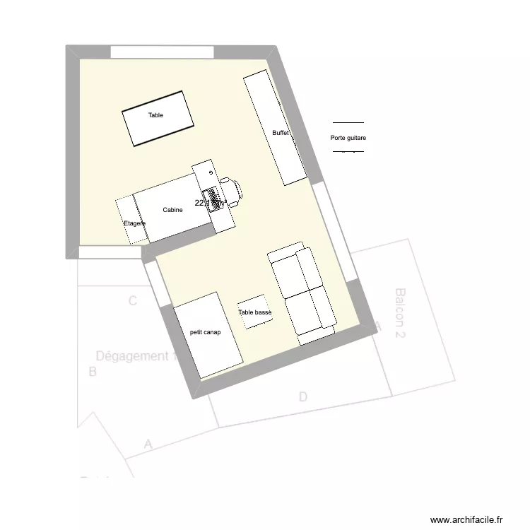 Appart Antony. Plan de 1  et 22 m²