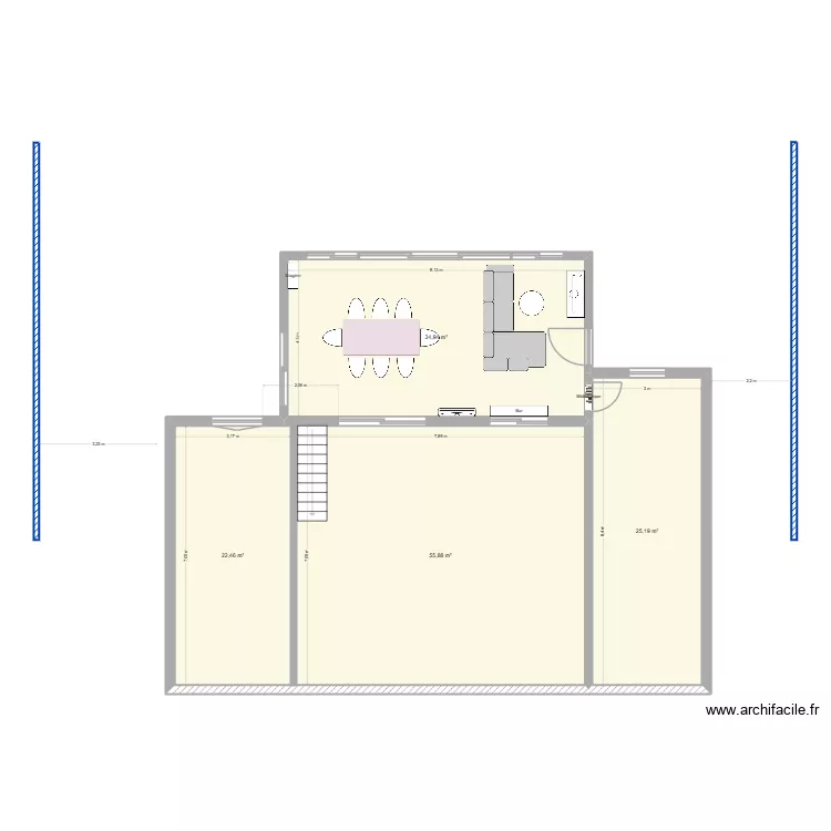 Extension. Plan de 4  et 138 m²