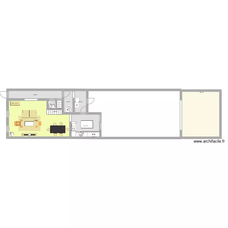 RDC maison. Plan de 8  et 91 m²