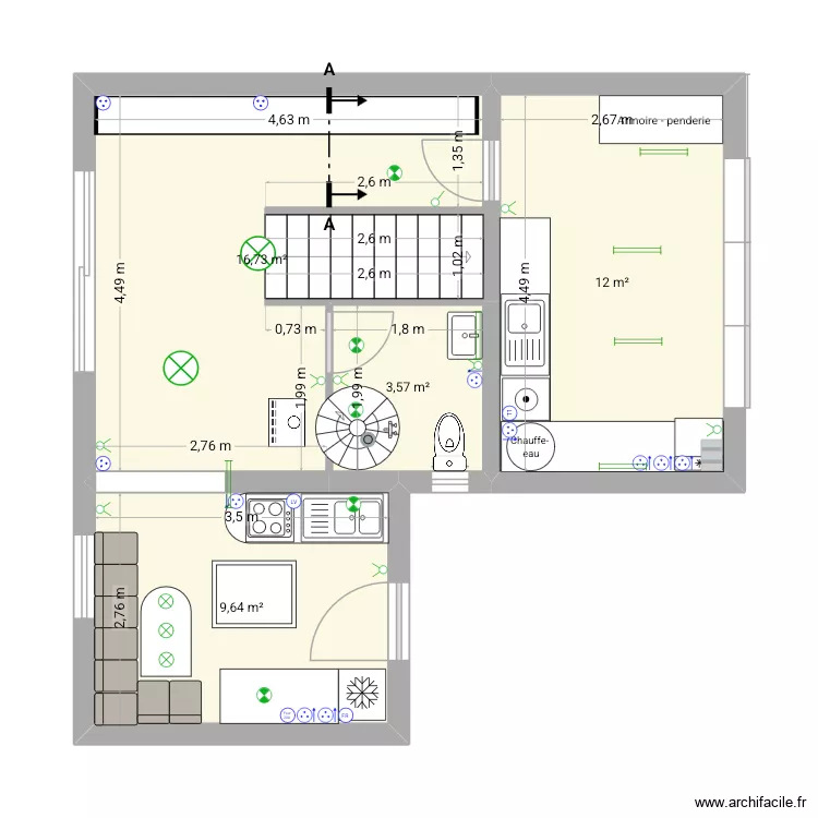 Maison Anso. Plan de 6 Pièces et 64 m²