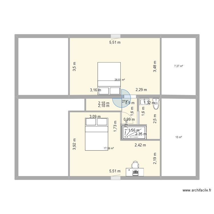 chambre sdb. Plan de 12 pièces et 155 m2