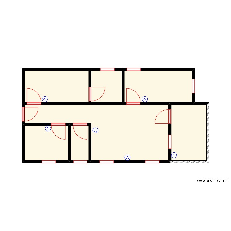 Circuit des prises Mr. Jacques. Plan de 7 pièces et 28 m2