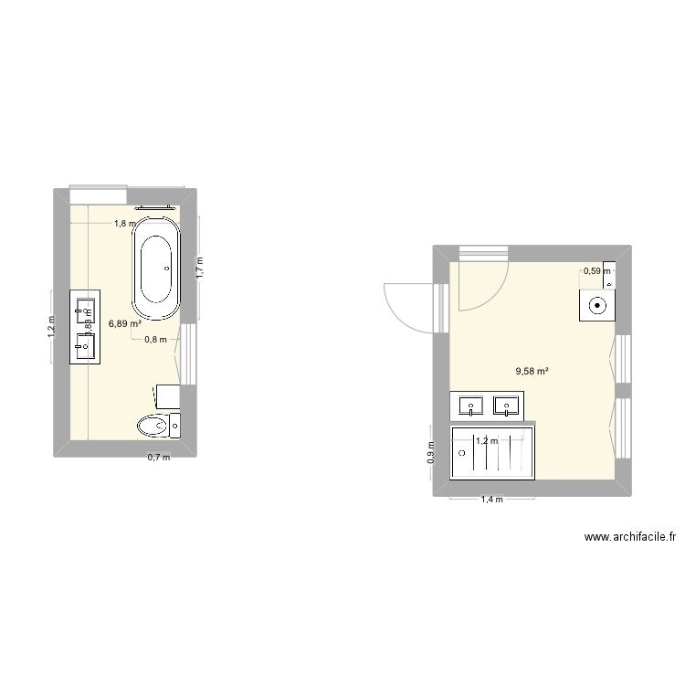 Thimothy 2. Plan de 2 pièces et 16 m2