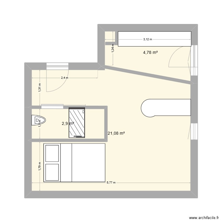 Courbevoie2. Plan de 3 pièces et 29 m2
