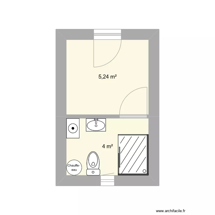 Cuisine et SDB. Plan de 2  et 9 m²