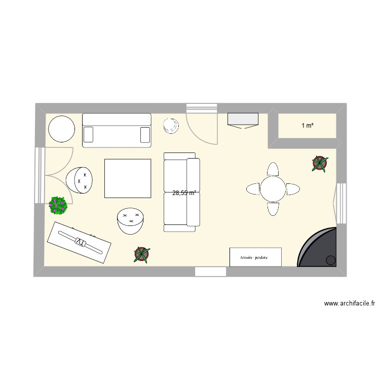 sejour. Plan de 2 pièces et 30 m2