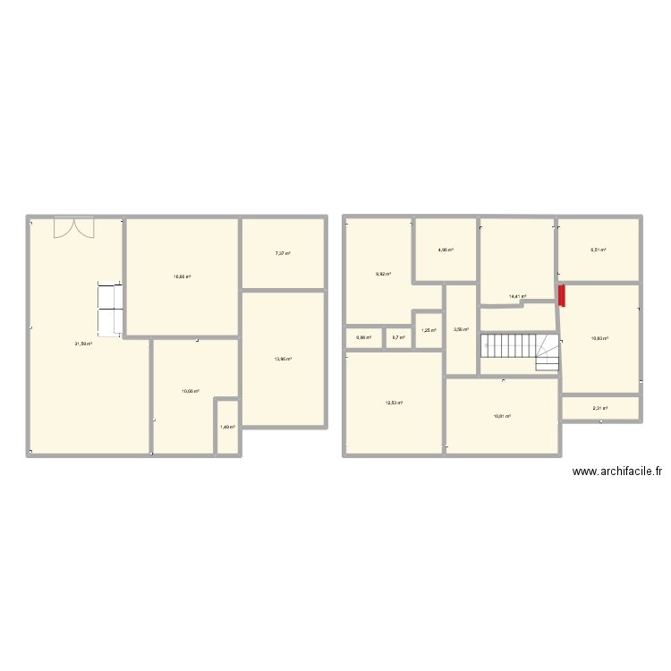RDC. Plan de 18 pièces et 161 m2