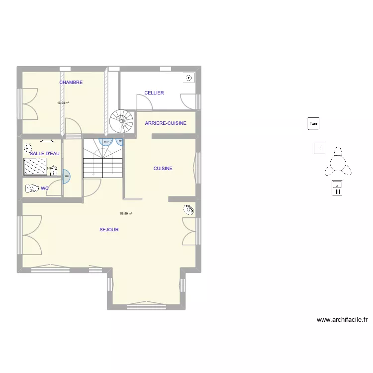 Rez de chauss&eacute;e maxter. Plan de 3  et 81 m²