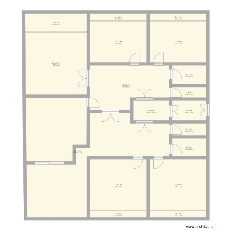 SAIF. Plan de 18 pièces et 228 m2