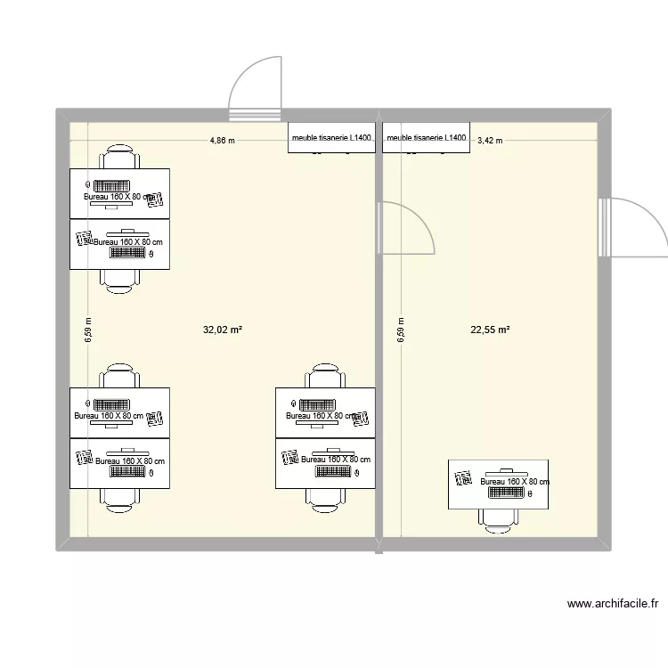 AIRCALIN Surleau nouveau bureau. Plan de 2  et 55 m²