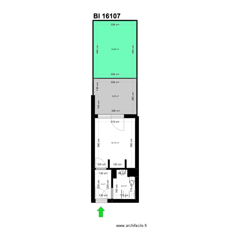 BI 16107. Plan de 7 pièces et 43 m2