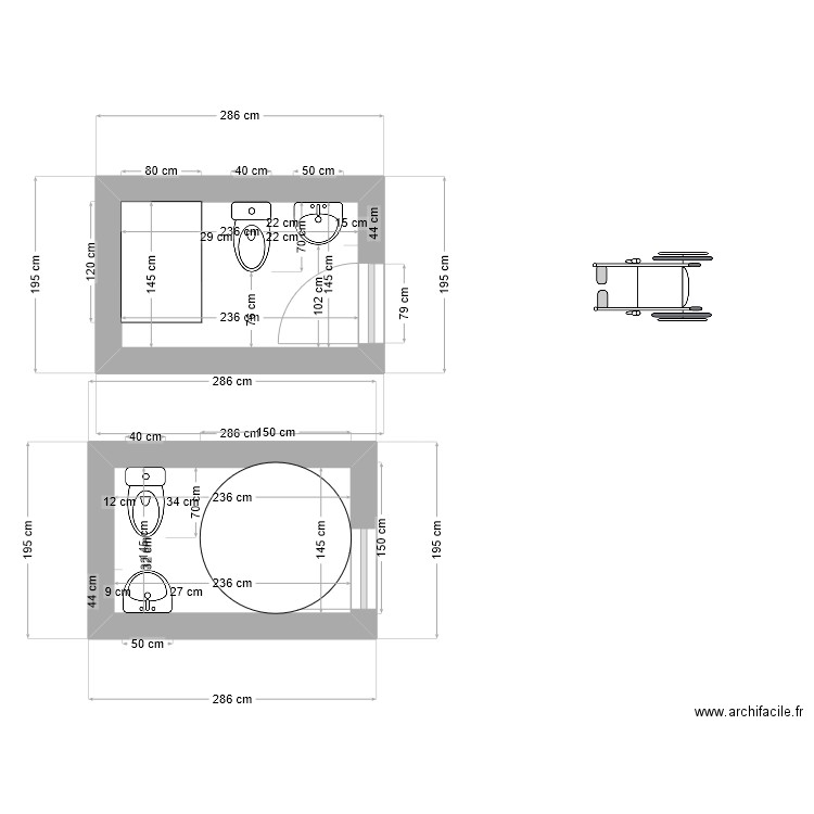 Bobillot - WC - PMR. Plan de 2 pièces et 7 m2