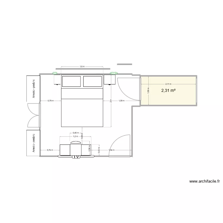 Chambre 1 - Option A. Plan de 1 et 2 m² Chambre 1 - Option A. Plan de 1 et 2 m²
