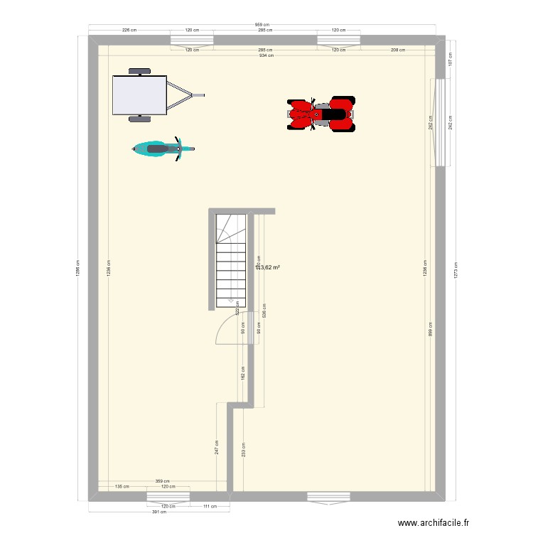 Muriel Chartres SOUS SOL. Plan de 1 pièce et 114 m2