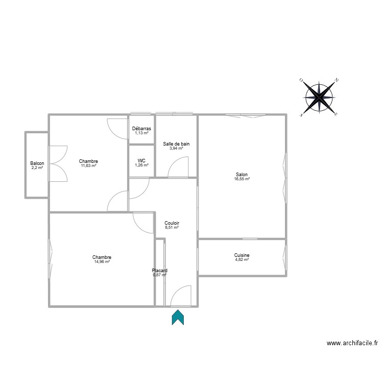 LAURENT. Plan de 10 pièces et 66 m2