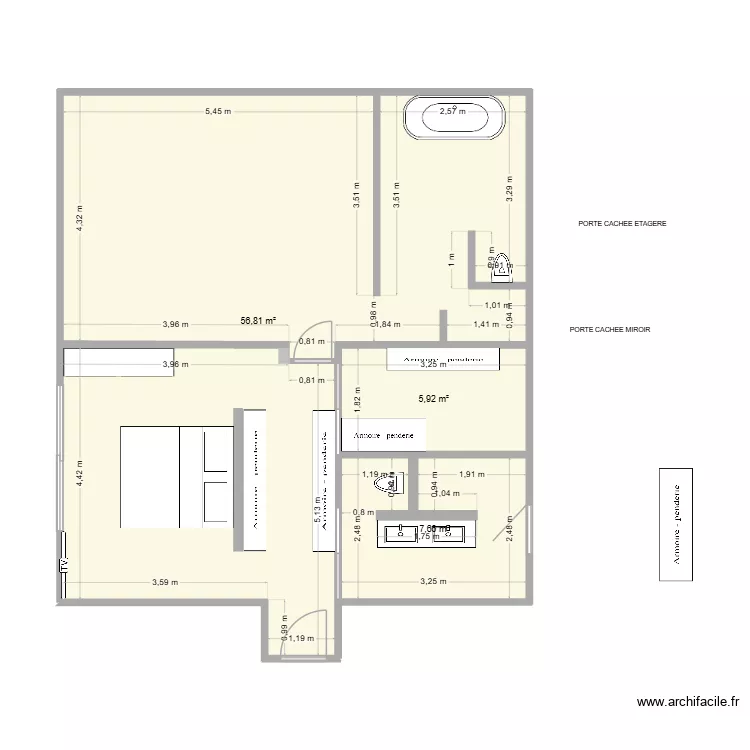 PLAN ENSEMBLE AVEC MOBILIER v4. Plan de 3  et 70 m²