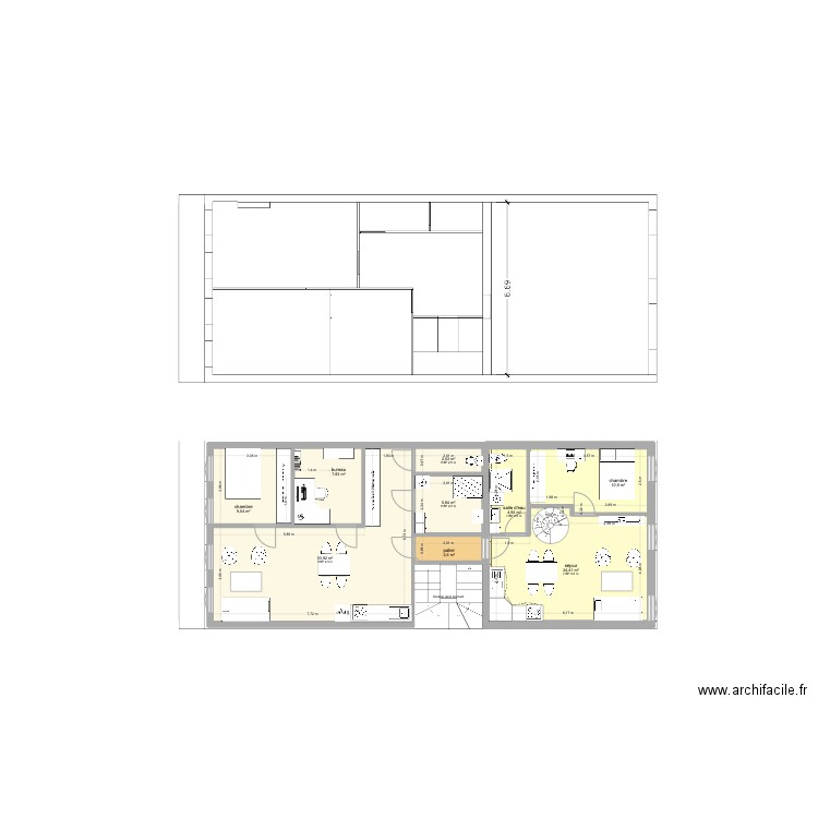 R+1 face arr_01. Plan de 9 pièces et 102 m2