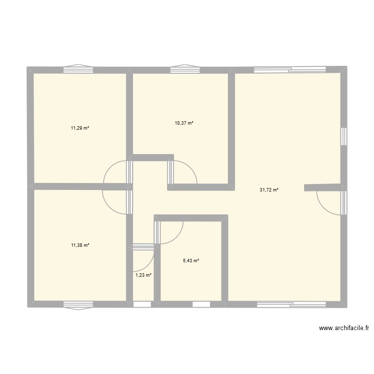 pla. Plan de 6 pièces et 71 m2