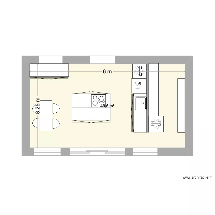 Cuisine. Plan de 1  et 20 m²