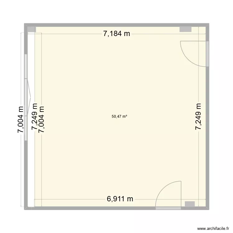 Travaille. Plan de 1 Pièce et 50 m²