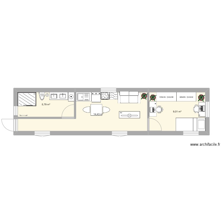 william. Plan de 3 pièces et 29 m2
