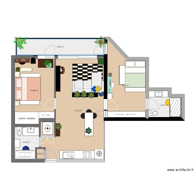 Condo-3. Plan de 8 pièces et 78 m2