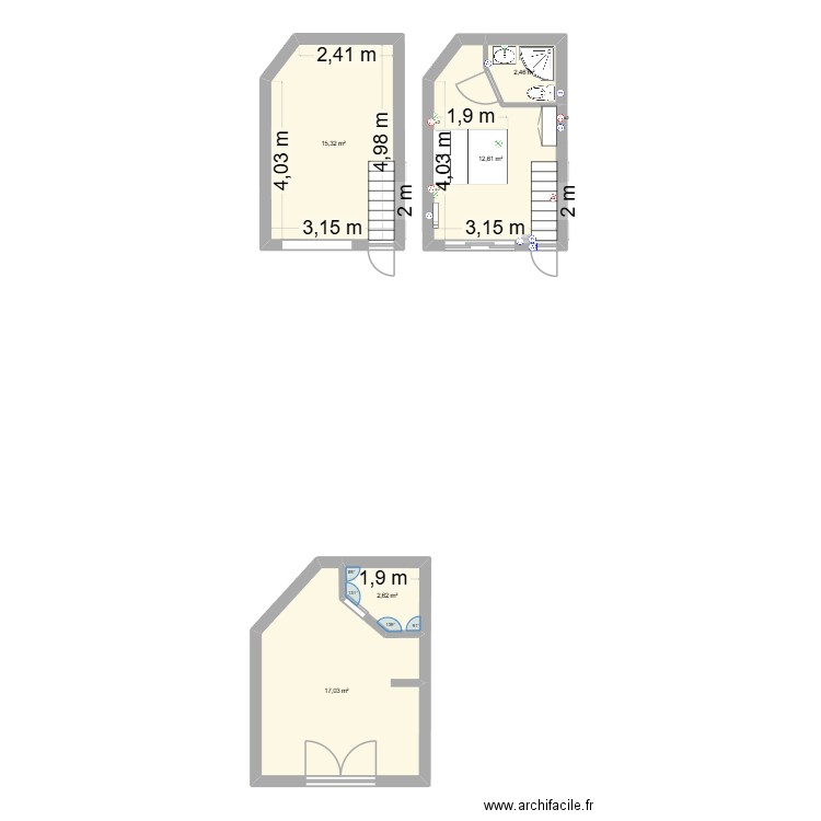 Plan RDC. Plan de 5 pièces et 50 m2