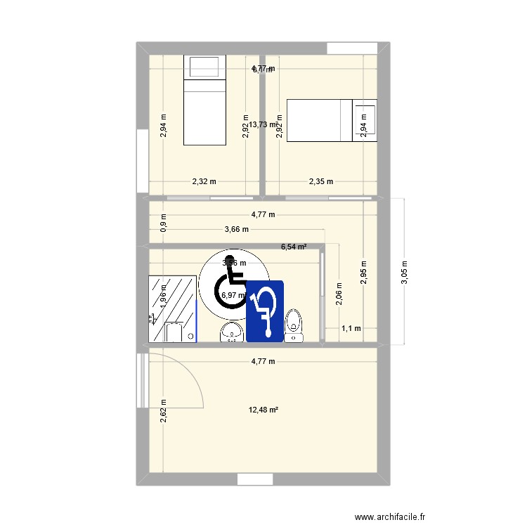 PLAN SALMON (après). Plan de 4 pièces et 40 m2