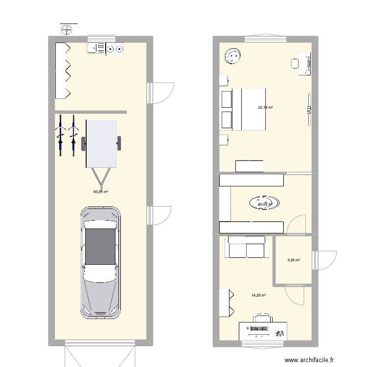 Extension maison + étage. Plan de 5 pièces et 100 m2