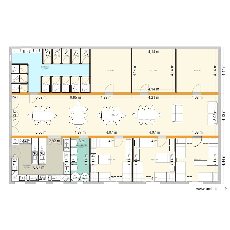 distribution logement saisonniers v2. Plan de 23 pièces et 235 m2