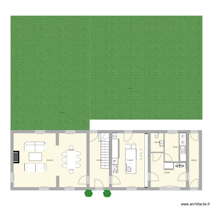 Maison rdc. Plan de 7  et 85 m²