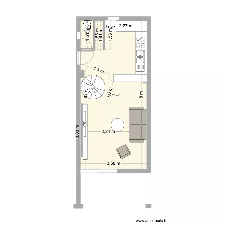 RDC ROOM 51. Plan de 1 Pièce et 28 m²