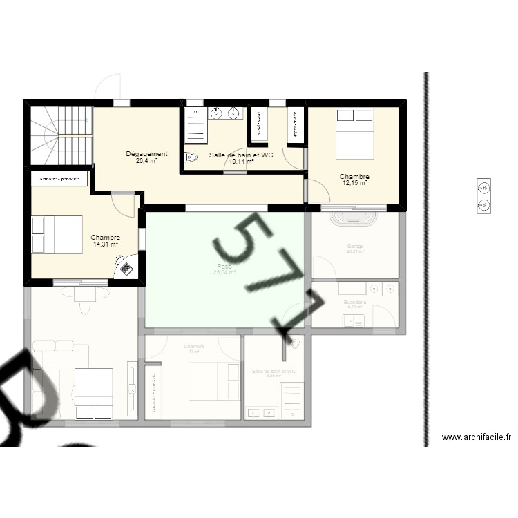 maison patio a etage. Plan de 12 pièces et 192 m2