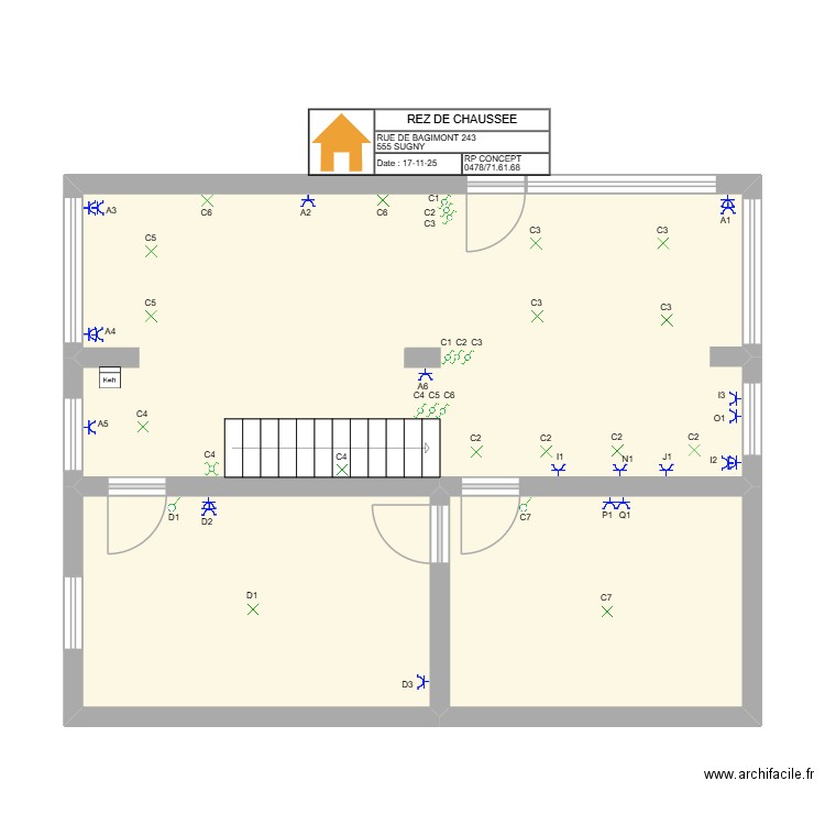 SUGNY RDC. Plan de 3 pièces et 61 m2