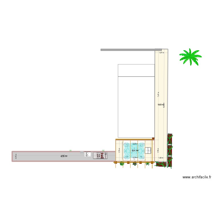 Spa extérieur. Plan de 3 pièces et 21 m2