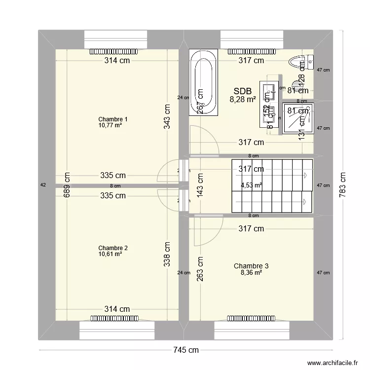 Plan R+1 Avant travaux. Plan de 