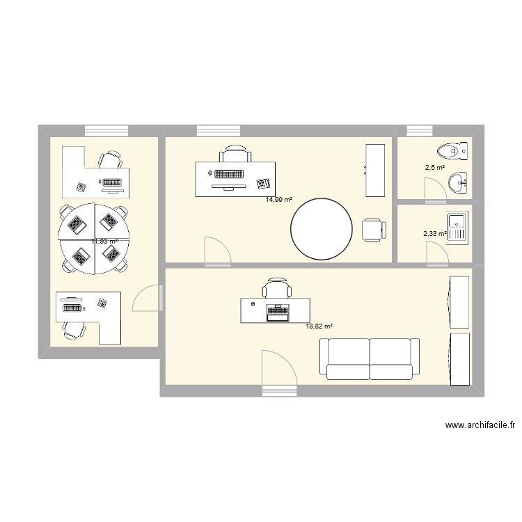 connect cargo bureau. Plan de 5 pièces et 51 m2
