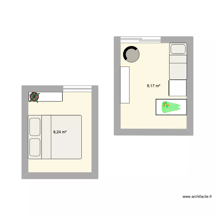 Chambes. Plan de 2 et 17 m² Chambes. Plan de 2 et 17 m²