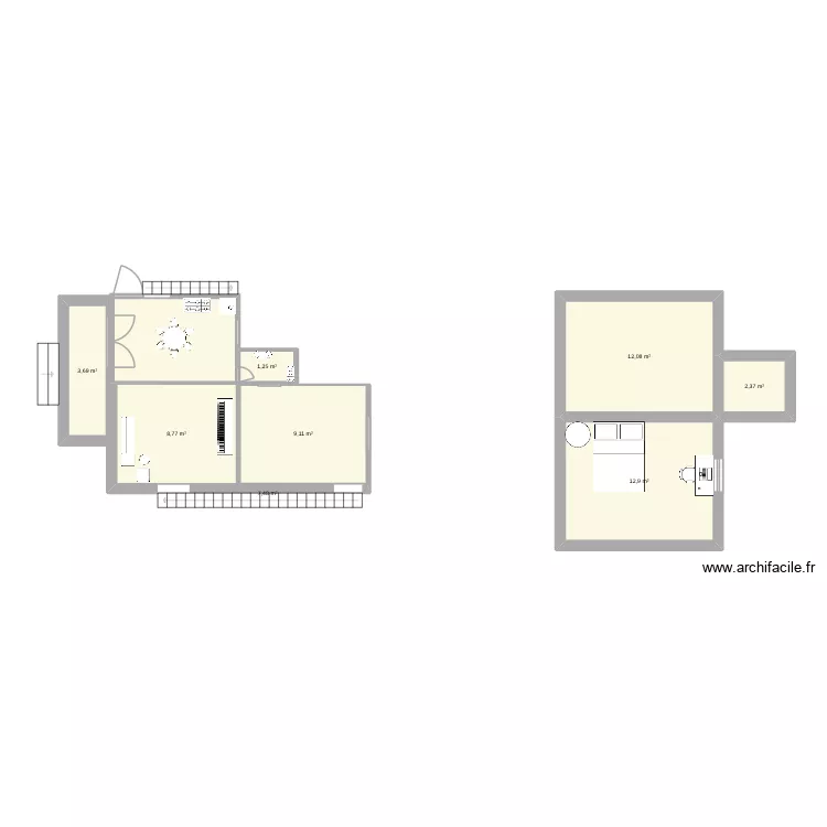Les chien. Plan de 8  et 58 m²