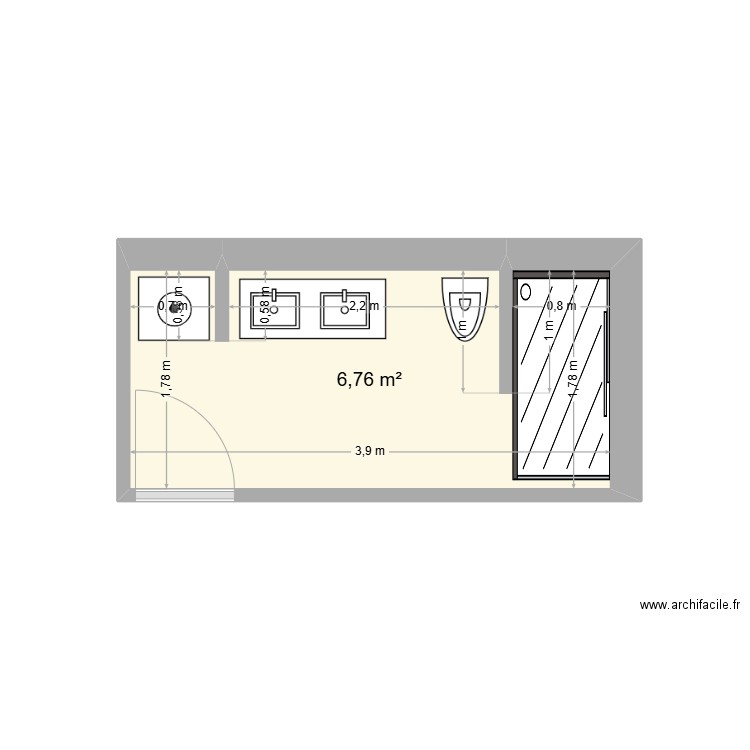 sdb seyne. Plan de 1 pièce et 7 m2