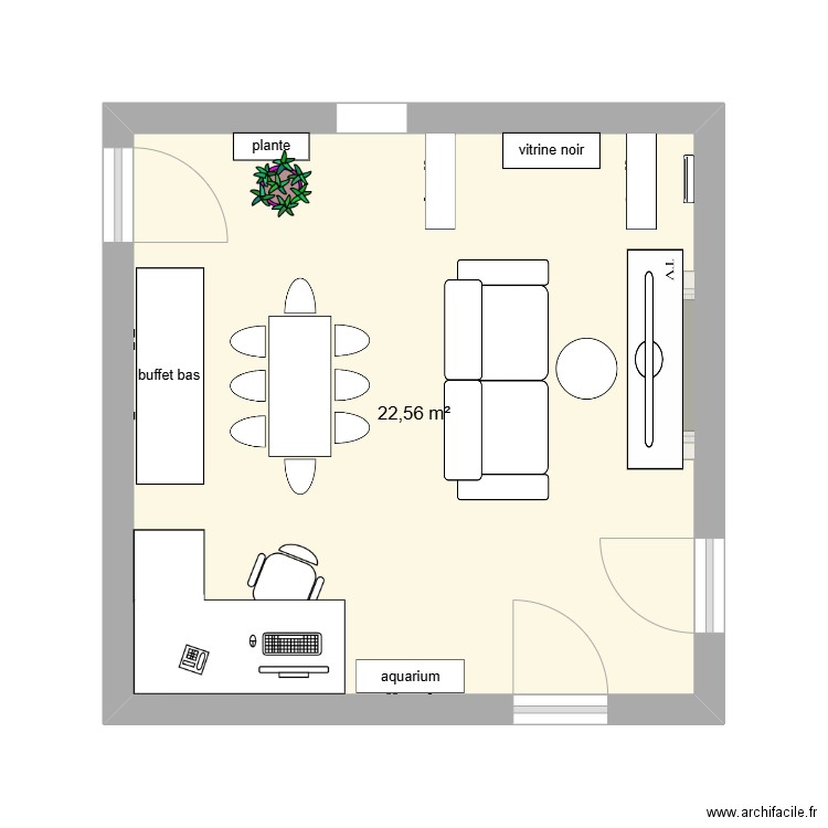 salon delphine. Plan de 1 pièce et 23 m2