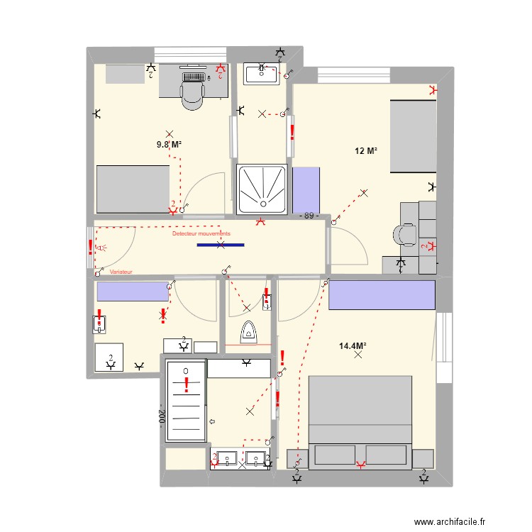 PLAN ZONE NUIT 15-08-25  -  1-50. Plan de 6 pièces et 58 m2