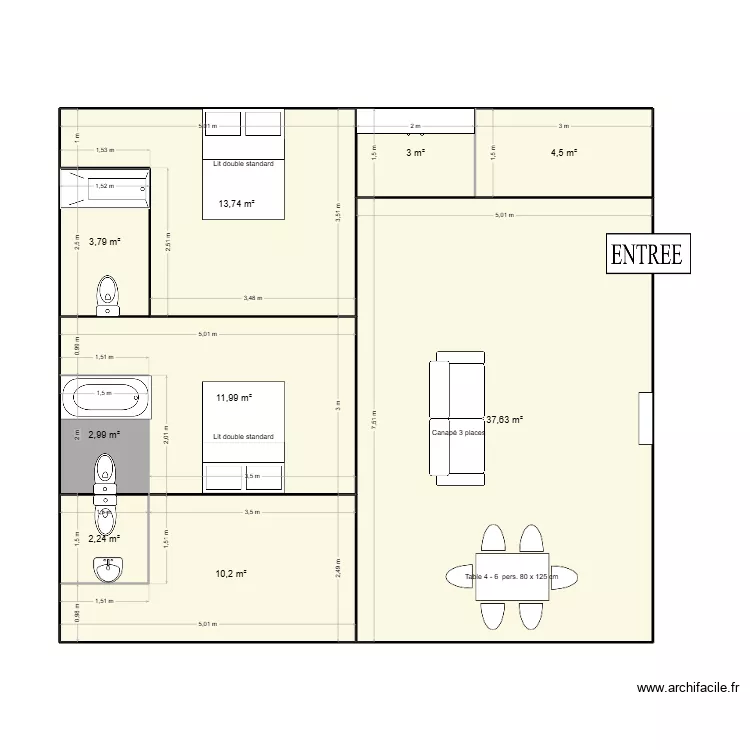 Plan d&eacute;finitif. Plan de 9  et 90 m²