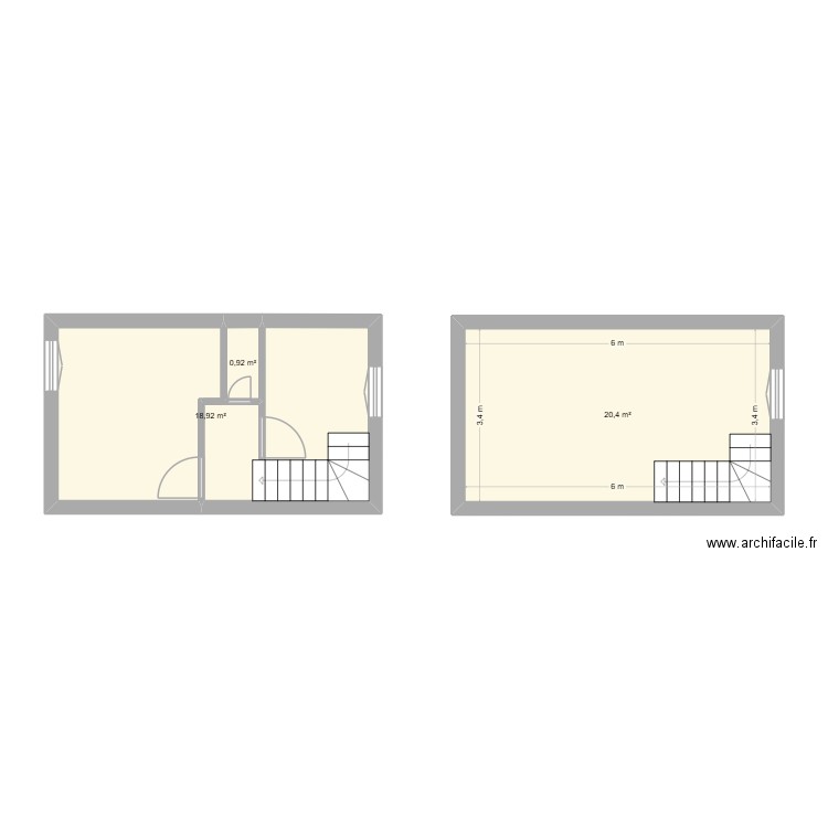 etage 1. Plan de 3 pièces et 40 m2