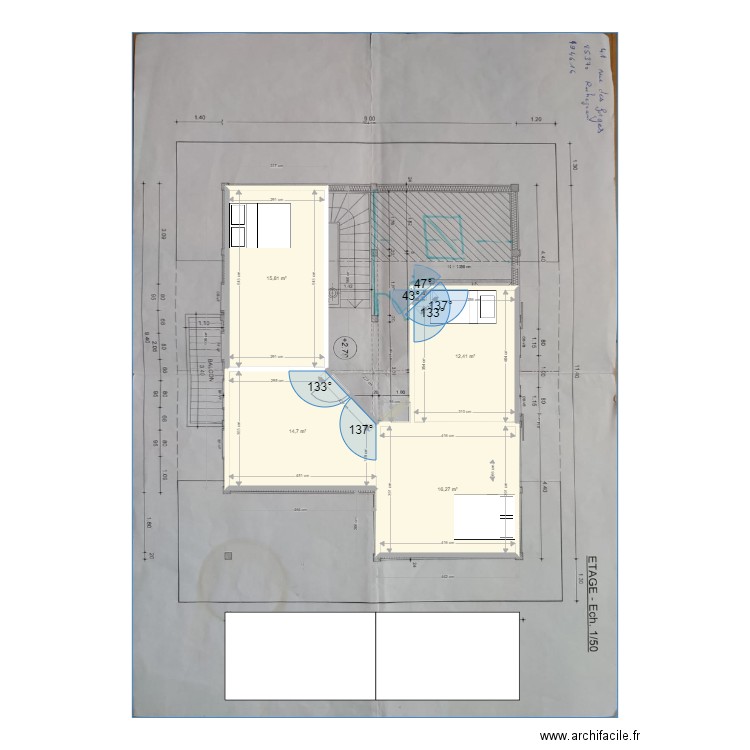 Projet_Etage_Maison_RCJ. Plan de 5 pièces et 59 m2